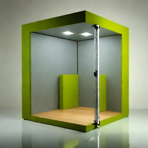 A grazing-incidence narration booth, photographed against a plain background