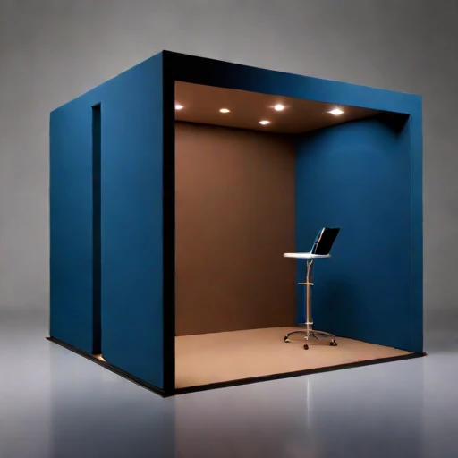 A grazing-incidence narration booth, photographed against a plain background
