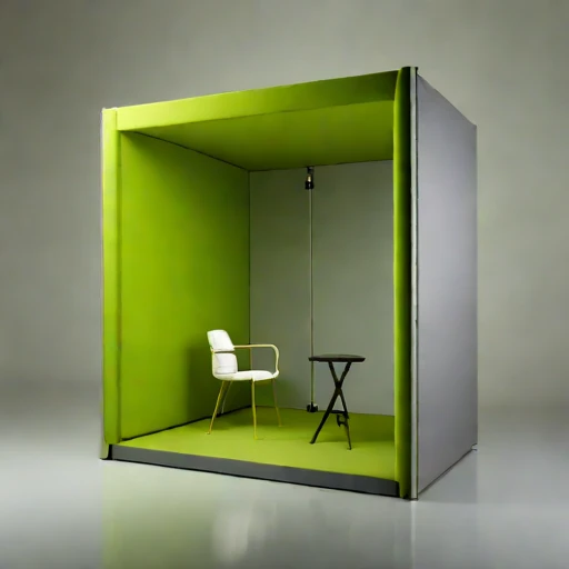 A grazing-incidence narration booth, photographed against a plain background