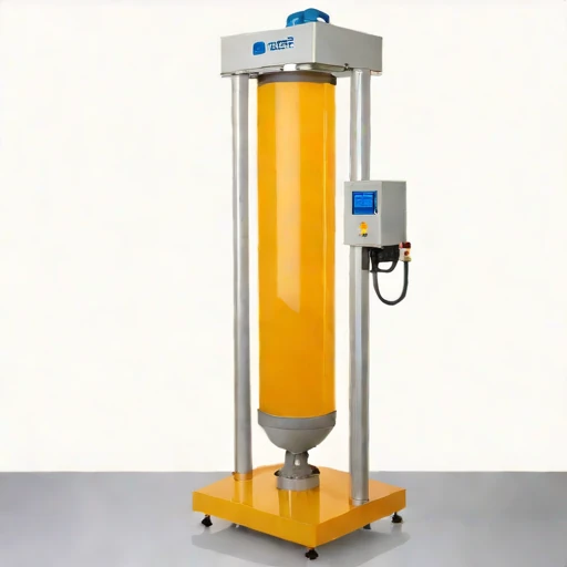 A hyporheic-flow sand column, photographed against a plain background
