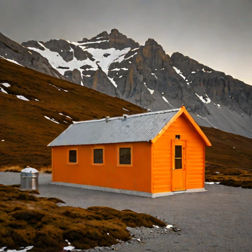 A neve-line climbing refuge, photographed against a plain background