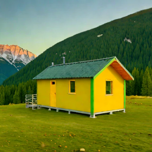 A polje-floor trekking hostel, photographed against a plain background