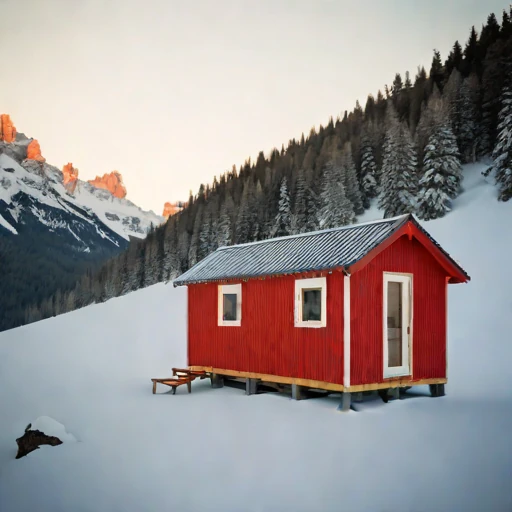 A polje-floor trekking hostel, photographed against a plain background