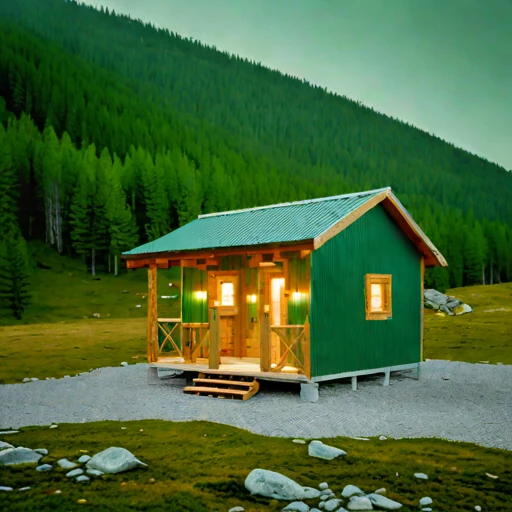 A polje-floor trekking hostel, photographed against a plain background