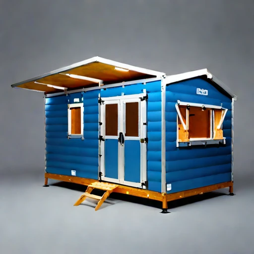 A rebound-zone survey cabin, photographed against a plain background