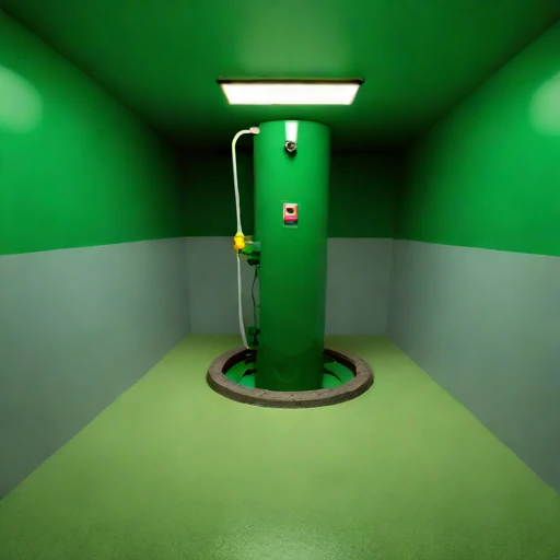 A sump-level pump bay, photographed against a plain background