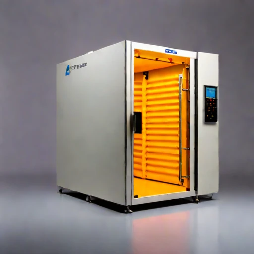A vacuum-sublimation curing chamber, photographed against a plain background