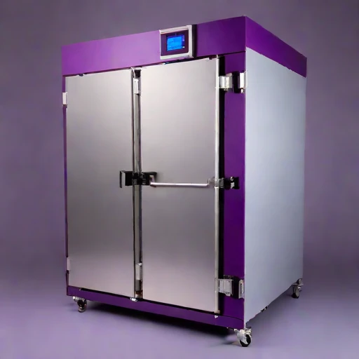 A vacuum-sublimation curing chamber, photographed against a plain background
