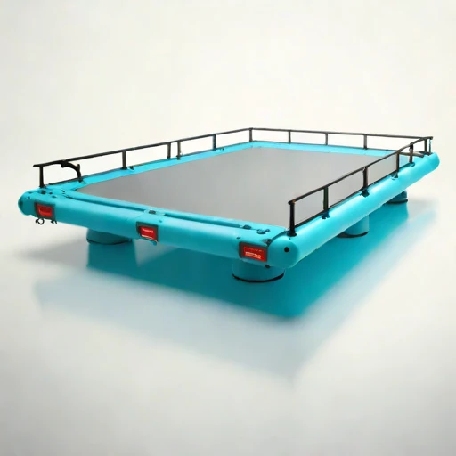A wave-setup moored raft, photographed against a plain background