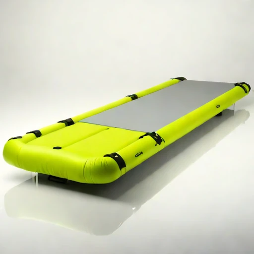 A wave-setup moored raft, photographed against a plain background