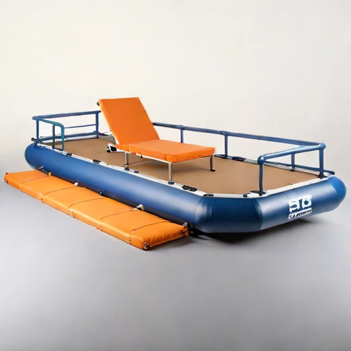 A wave-setup moored raft, photographed against a plain background