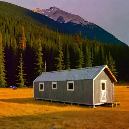 A chinook-sheltered valley bunkhouse, photographed against a plain background