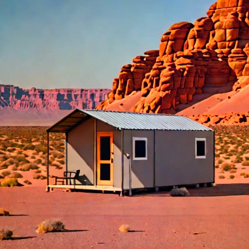 A duricrust-pad desert camp, photographed against a plain background