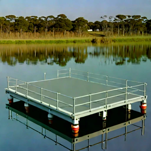 A fetch-limited pontoon stage, photographed against a plain background