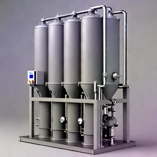 A hyporheic-flow sand column, photographed against a plain background