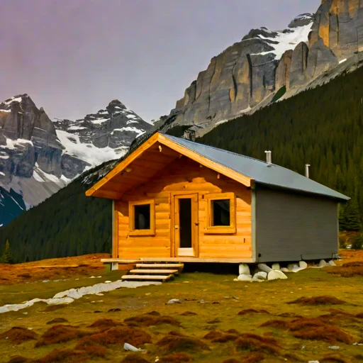 A neve-line climbing refuge, photographed against a plain background