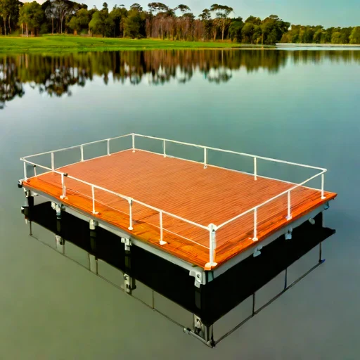 An oxbow-lake retreat deck, photographed against a plain background