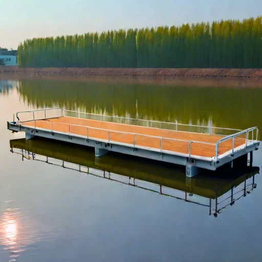 A thalweg-moored gauging pontoon, photographed against a plain background