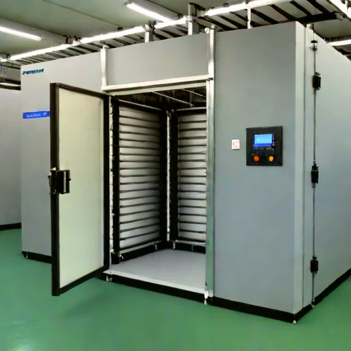 A vacuum-sublimation curing chamber, photographed against a plain background
