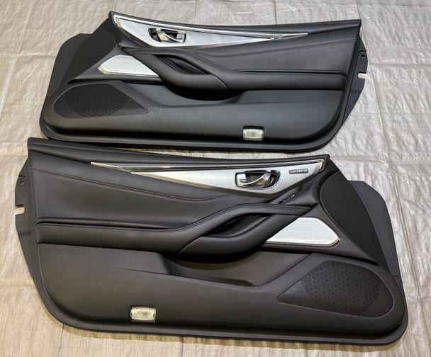 17-20 Infiniti Q60 Black Leather Interior Door Panels / Pair