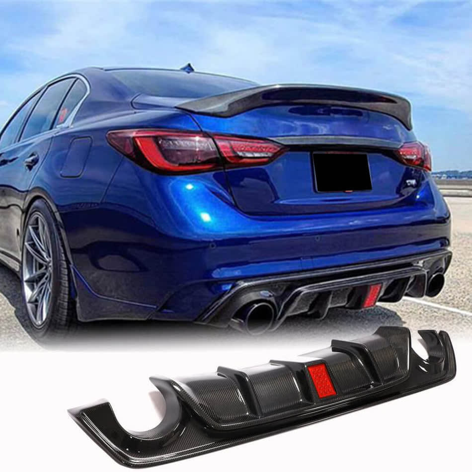 Infiniti Q50, Q50S Carbon Fiber Rear Bumper Diffuser Lip W/ LED Brake Light