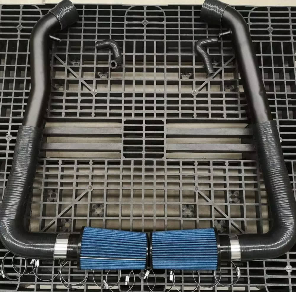 G37 3.7L V6 Dual Cold Air Black Long tube Intake Kit+Blue Air Filter