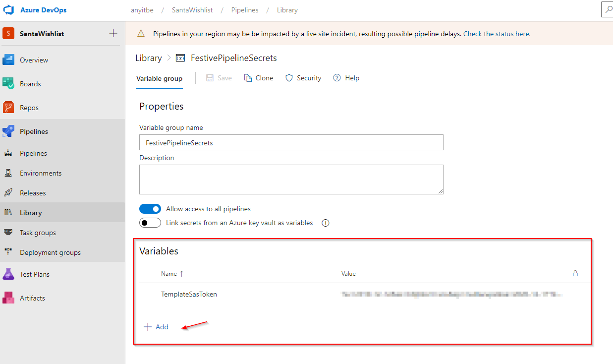 Add variables to Group