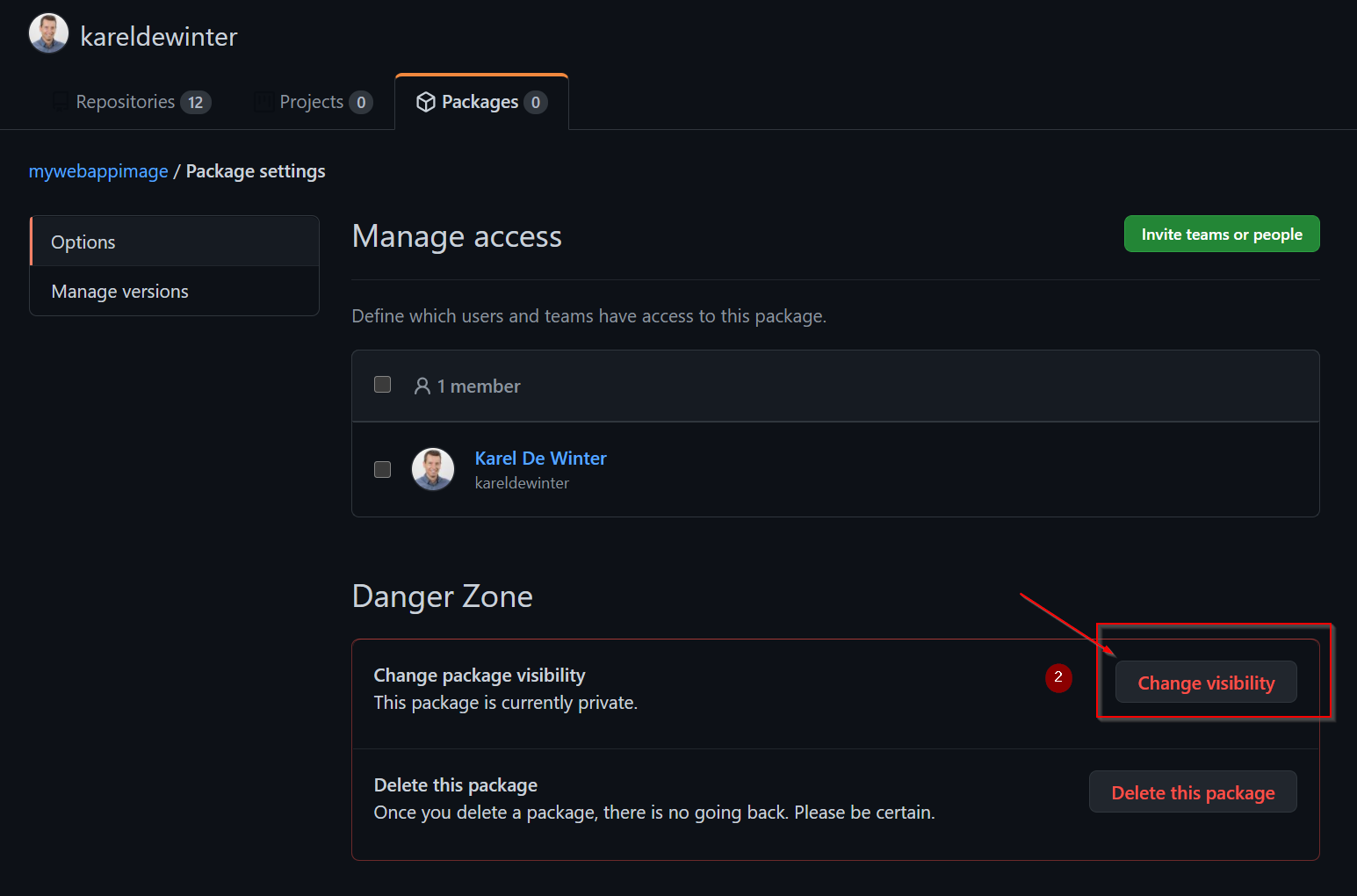 GitHub Packages - Package Settings
