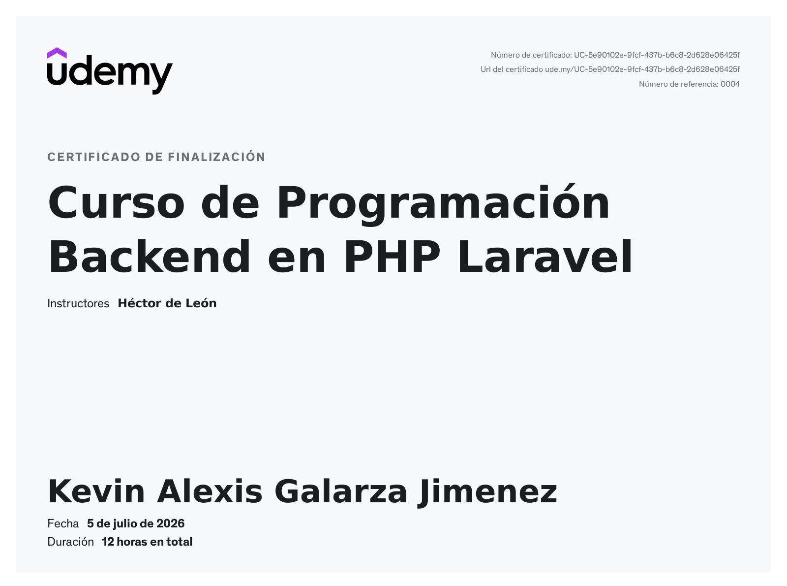 Certificado de BACKEND EN PHP LARAVEL