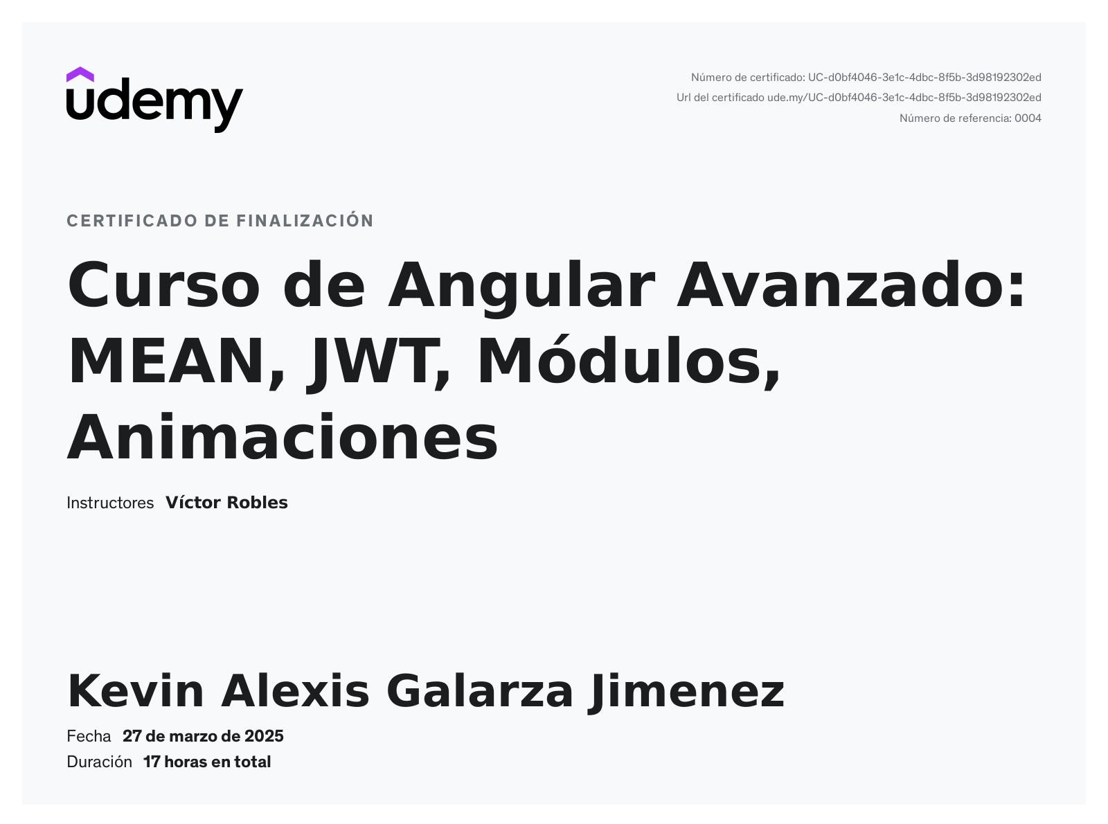 Certificado de ANGULAR AVANZADO