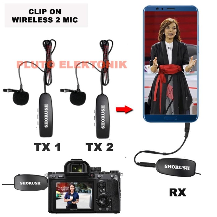 Jual Jual Microphone Clip On Wireless Dual Transceiver 2 Mic Lavalier 1