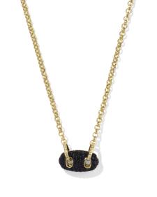 Bailey Gold Pave Short Pendant Necklace in Black Crystal
