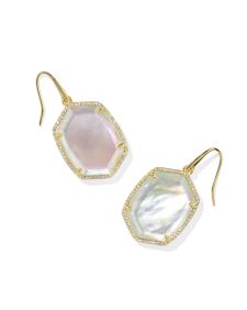 Daphne Gold Pave Frame Drop Earrings in Iridescent Ivory Illusion