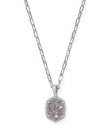 Daphne Silver Pave Frame Short Pendant Necklace in Platinum Drusy