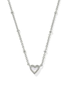 Mini Ari Heart Silver Satellite Short Pendant Necklace in Ivory Mother-of-Pearl