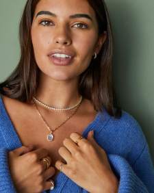 Daphne Silver Pave Frame Short Pendant Necklace in Navy Tiger's Eye