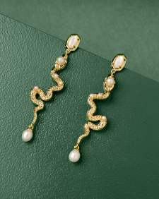 Lyle Gold Snake Linear Earrings in Ivory Mother-of-Pearl