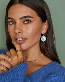 Daphne Gold Pave Frame Drop Earrings in Iridescent Ivory Illusion