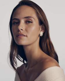 Ellie Stepped Frame Gold Stud Earrings