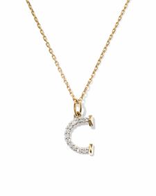 Lab Grown White Diamond Letter C 14k Yellow Gold Pendant Necklace