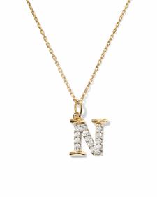 0.11 ct Lab Grown White Diamond Letter N 14k Yellow Gold Pendant Necklace