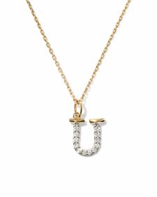 0.10 ct Lab Grown White Diamond Letter U 14k Yellow Gold Pendant Necklace