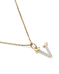 Lab Grown White Diamond Letter V 14k Yellow Gold Pendant Necklace