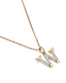 0.14 ct Lab Grown White Diamond Letter W 14k Yellow Gold Pendant Necklace