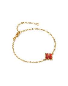 Dira Carved Stone 18k Gold Vermeil Link and Chain Bracelet
