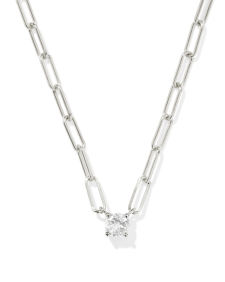 Virginia Sterling Silver Paperclip Necklace in White Topaz