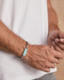 Maverick Oxidized Sterling Silver Stone Leather Bracelet in Turquoise and Brown Leather