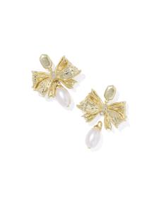 Kendra Scott x LoveShackFancy Pearl Bow Gold Statement Earrings 