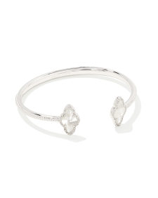 Abbie Silver Pave Frame Cuff Bracelet in Ivory Mother-of-Pearl