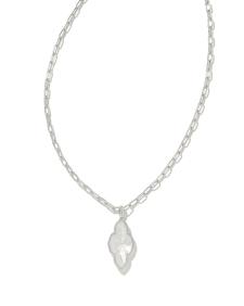 Abbie Silver Pave Frame Large Long Pendant Necklace in Ivory Mother-of-Pearl